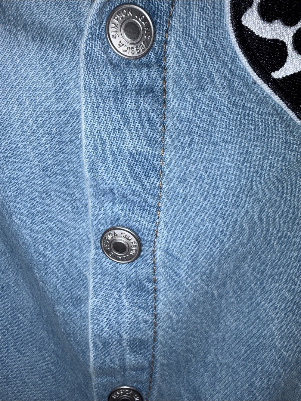 Jessica Simpson Light Blue Denim Dress with Cow-print Heart Patch - Picture 4 of 7